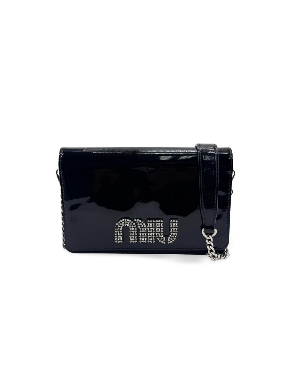 Miu Patent Crystal Logo Chain #366063M55B